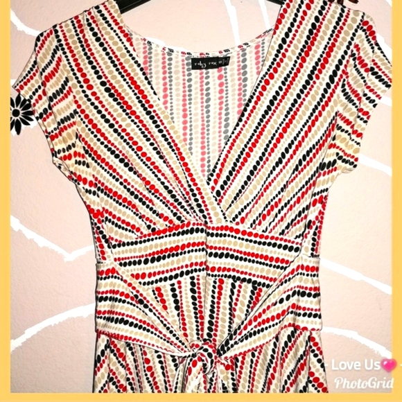 Vintage Red, Black, Light Brown Polka Dot Striped Dress - Picture 2 of 8